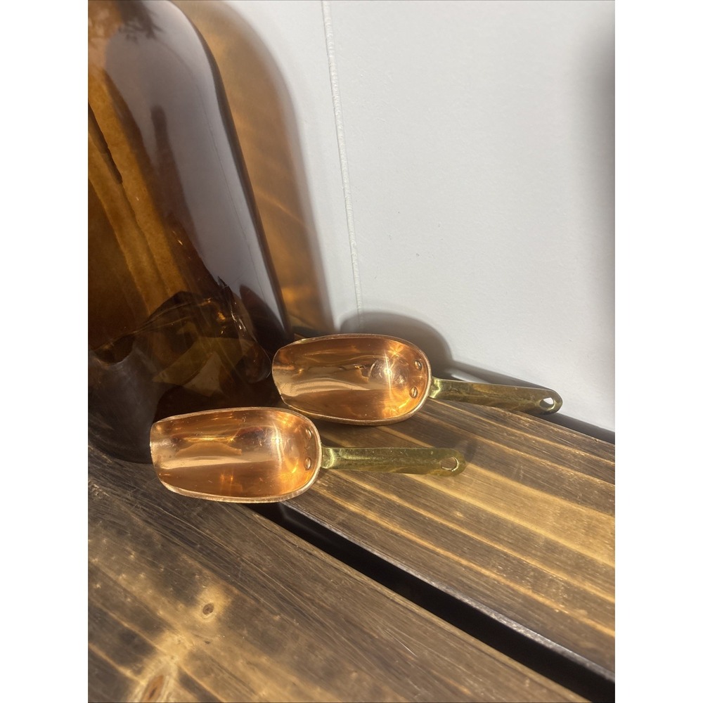 Korean Solid Copper Scoop with Brass Handle Set Of 2 Vintage 2 oz.
